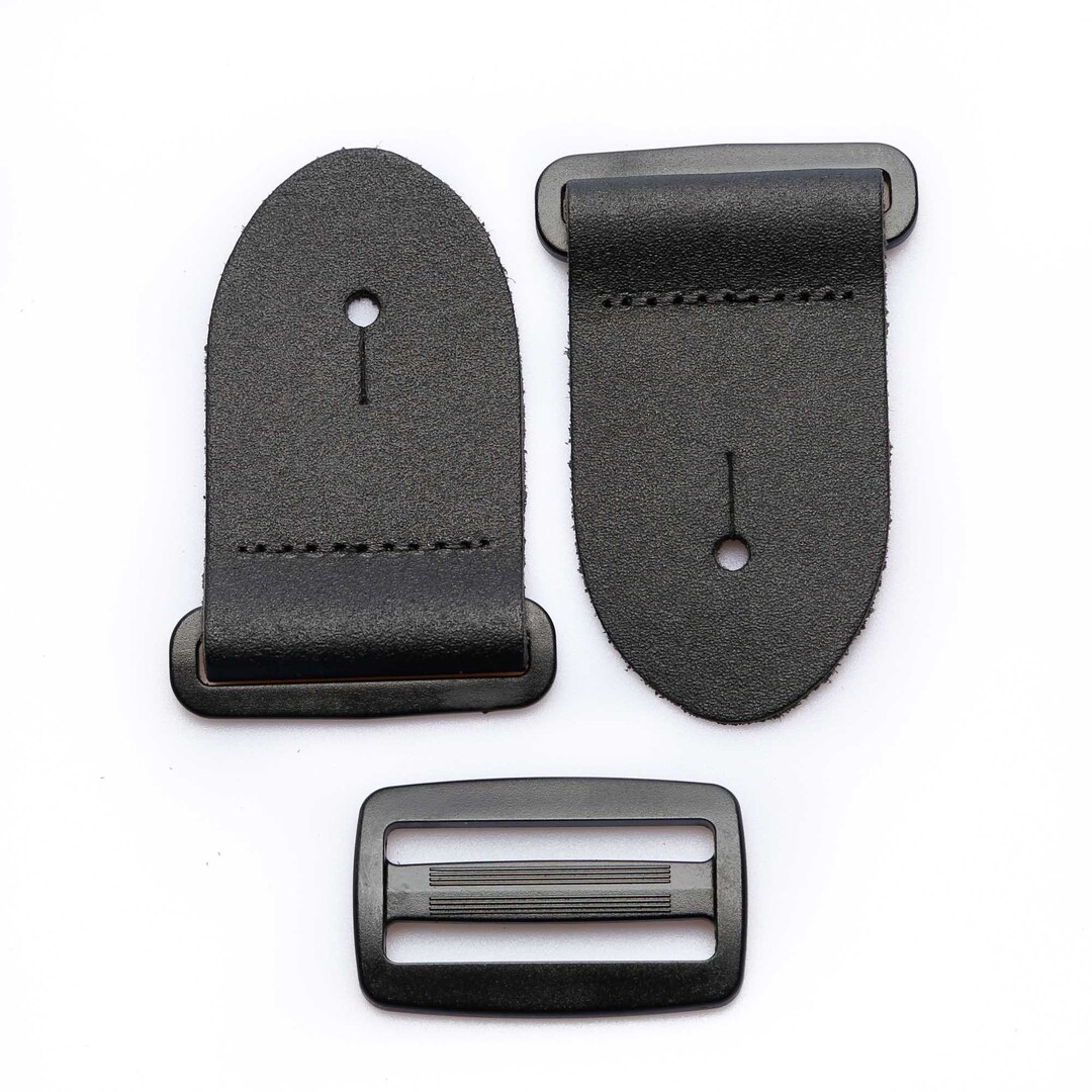 2 DIY Guitar Strap Kit Black Leather Ends Black Acetal Hardware Make