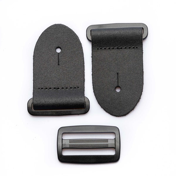 2" DIY Guitar Strap Kit | Black Leather Ends | Black Acetal Hardware | Make Your Own Guitar Strap