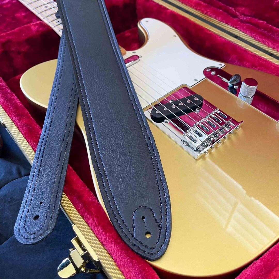 3inch Wide Leather Guitar Strap Double Stitched Border Soft Garment