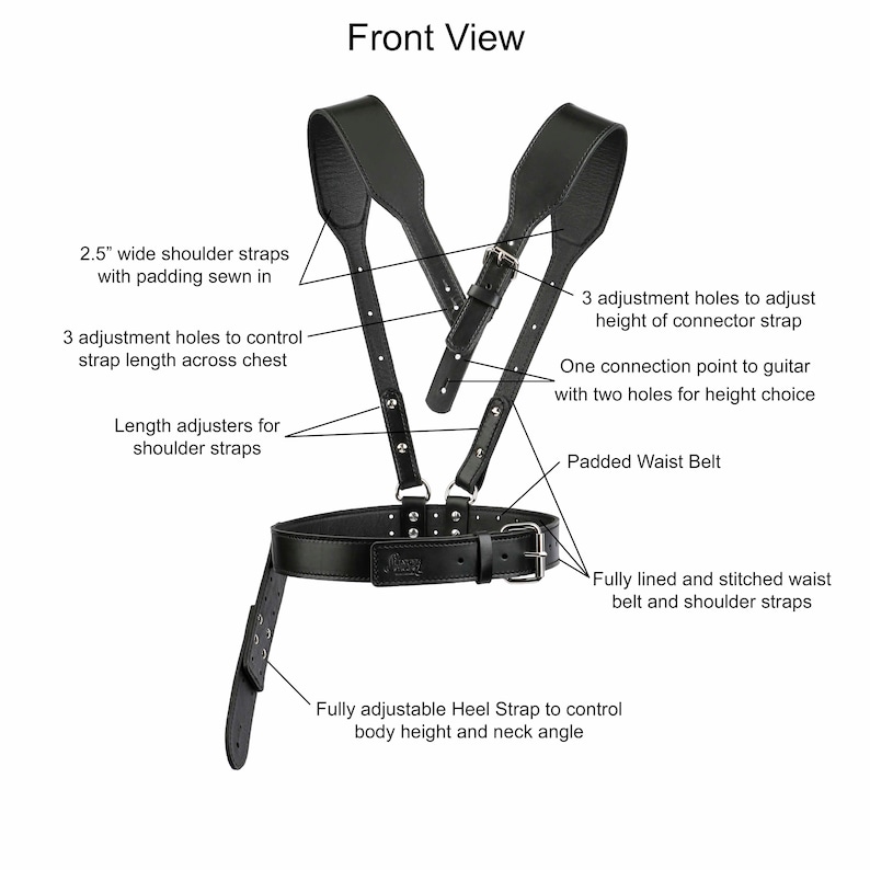 Black Leather Double Shoulder Guitar Strap Ergonomic Harness Etsy