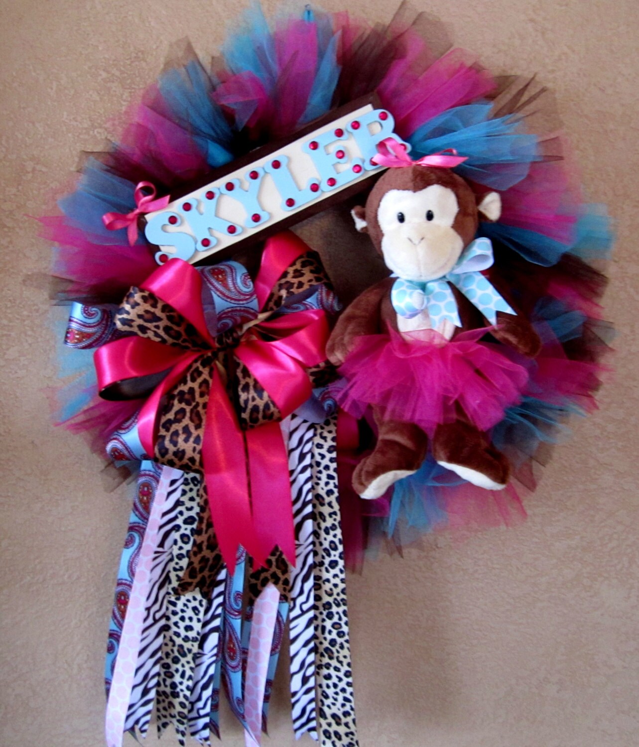 New Baby Girl Monkey Wreath Etsy