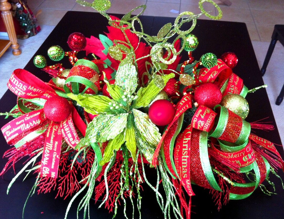 Red and Lime Green Christmas Centerpiece Example Only - Etsy