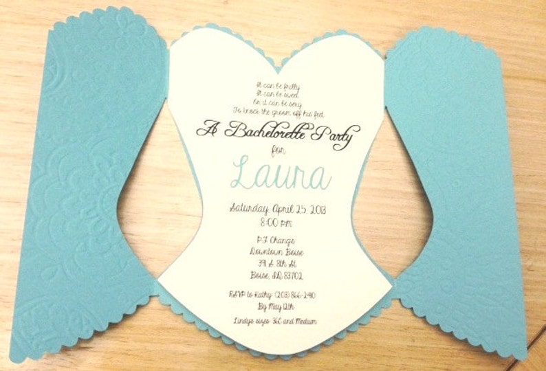 12 Corset Bridal Shower Invitation Teal Blue With white ribbon