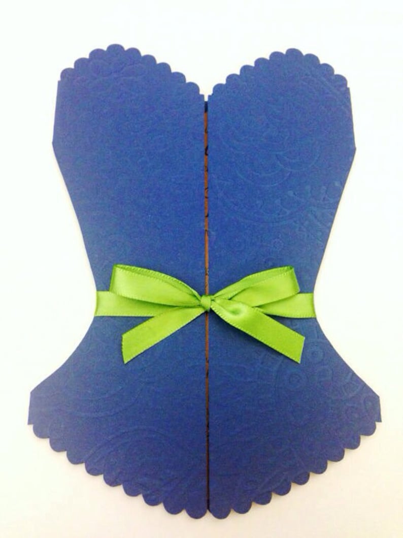 12 Corset Bridal Shower Invitation Teal Blue With white ribbon