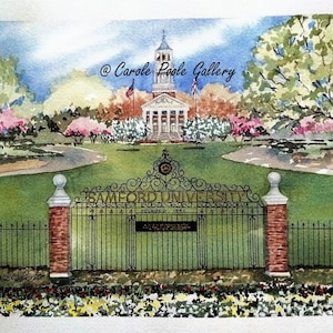 PRINT Samford University 8X10 Inches / Main Gate Print from Original Watercolor