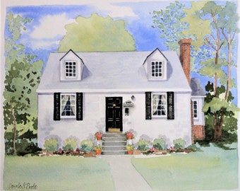 HAND PAINTED House, Watercolor House, Happy Home, Painting from Photo, Original Art