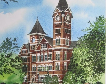 PRINT Auburn University 11X14 inches /  Samford Hall PRINT from Original Watercolor