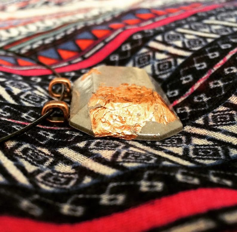 Concrete Pendant Necklace copper leaf minimal modern handmade jewelry