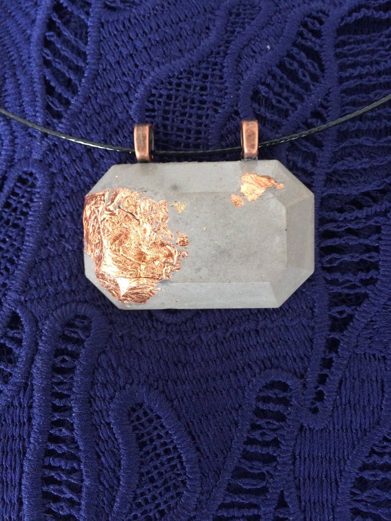Concrete Pendant Necklace copper leaf minimal modern handmade jewelry