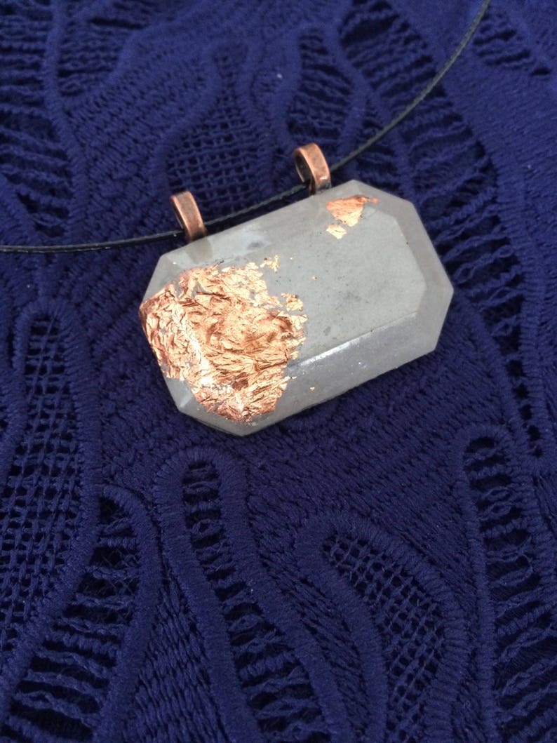 Concrete Pendant Necklace copper leaf minimal modern handmade jewelry