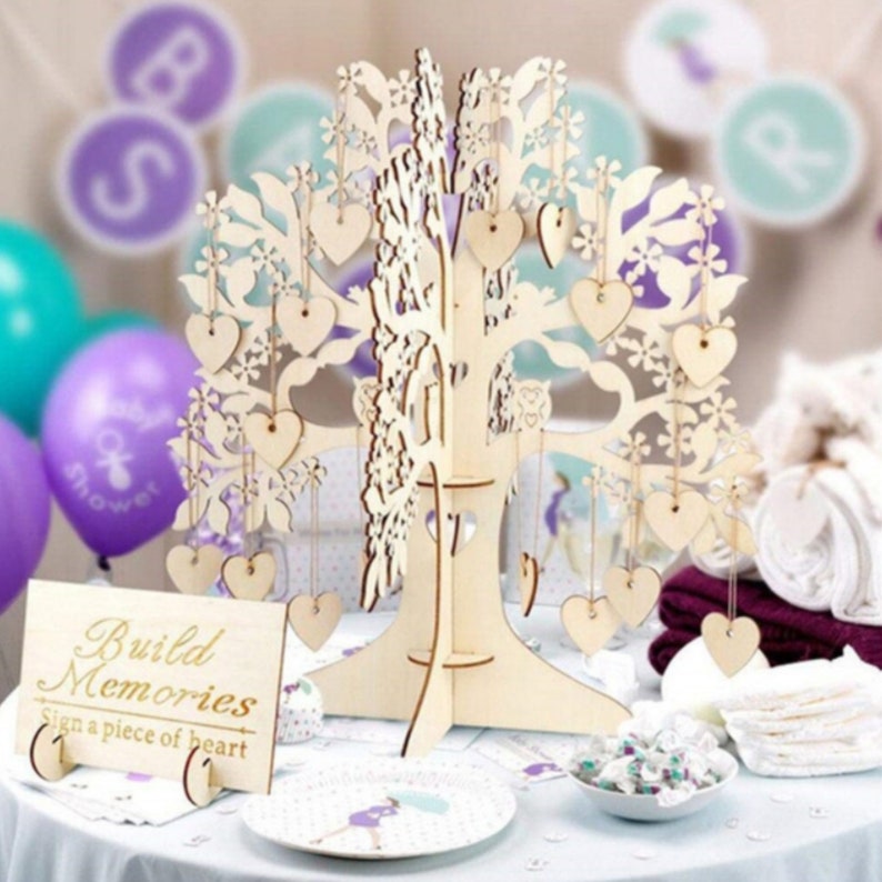 Heart-Shaped Decoration Keepsake 3-D Wood Tree Wedding Decoration Guest Book Ornament