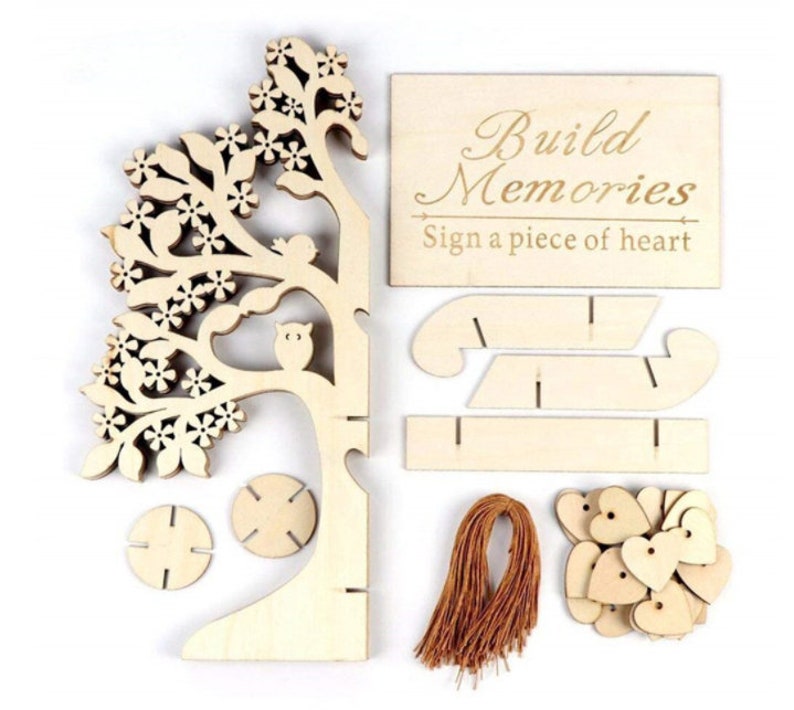 Heart-Shaped Decoration Keepsake 3-D Wood Tree Wedding Decoration Guest Book Ornament