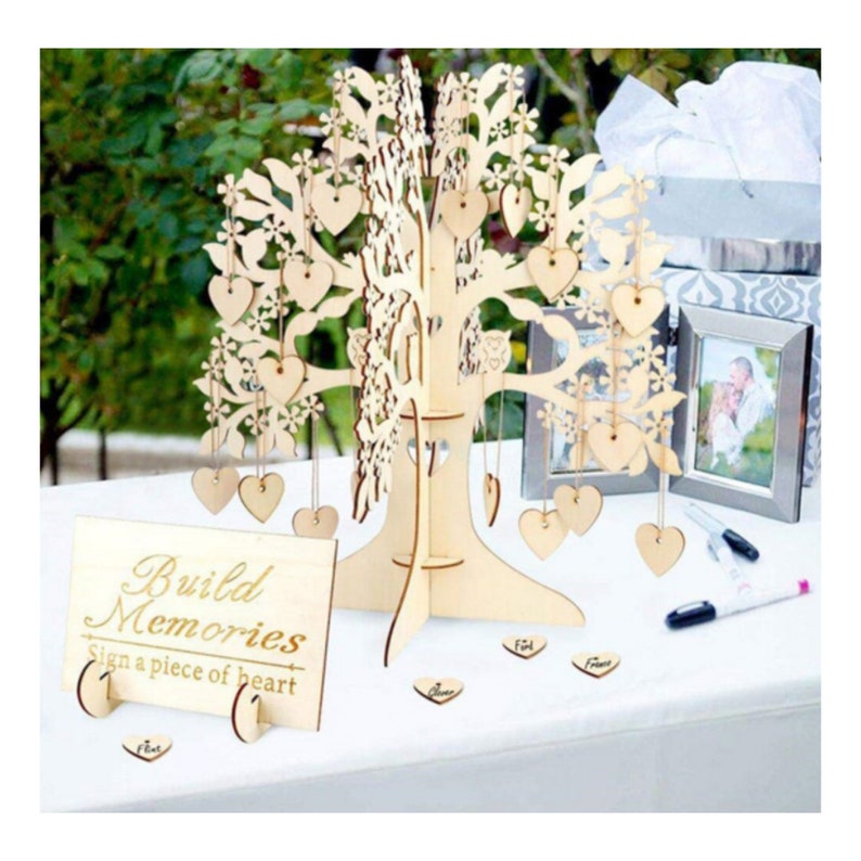 Heart-Shaped Decoration Keepsake 3-D Wood Tree Wedding Decoration Guest Book Ornament