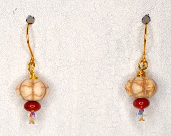 Pumpkin  earrings - dangle antiqued white