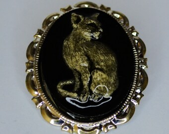 Black cat scarf pin cameo