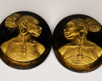 Black woman cameo set of two - gold shaded