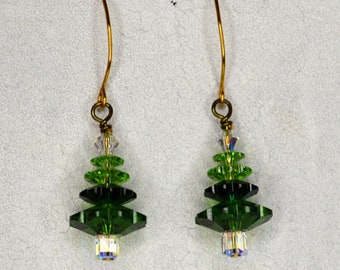 Christmas tree crystal pierced earrings