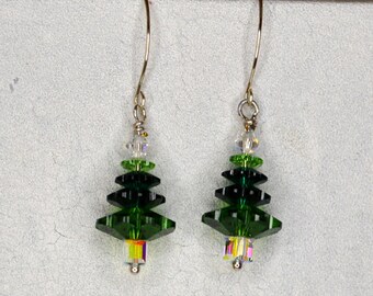 Christmas tree crystal pierced earrings