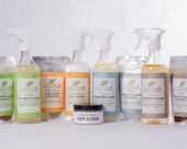 Complete Organic Cleaner Set with 4 Natural Cleaners plus Handmade Cloths