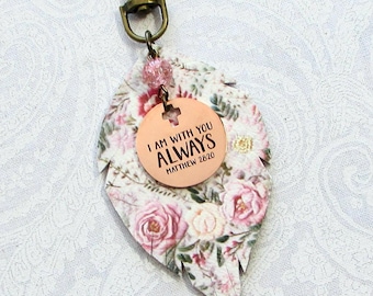 Leather Feather Purse Charm Christian Bible Verse Bag Charm Religious Purse Tassel Jewelry Secret Sister Gift FAL