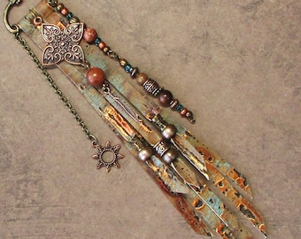Leather Fringe Purse Charm Long Leather Bag Charm Copper Leather Tassel Boho Fringe Purse Bag Flair Dangle Purse Jewelry Gift FR