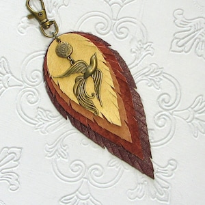 Leather Feather Purse Charm Boho Phoenix Fall Layered Leather Feather LLF Bag Charm Fringe Hippie Southwest Purse Tassel Bag Flair Dangle