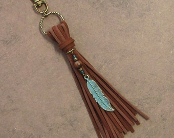 Purse Charm Boho Purse Tassel Vegan Leather Fringe Bag Charm Beaded Purse Jewelry Bag Dangle Flair Gift 4TL