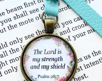 Bible Bookmark Christian Psalm 28:7 Book Lover Readers Gift Genuine Leather Religious Bookmark Mother Secret Sister Faith Gift BKM
