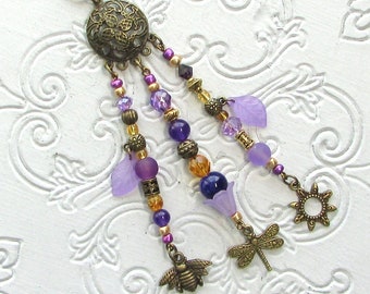 Purse Charm Boho Dragonfly Sun Bee Purple Gold Bronze Beaded Fringe Bag Charm Gypsy Purse Tassel Jewelry Dangle Flair Gift 4TL