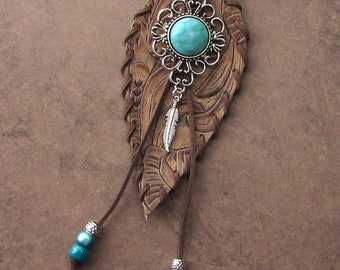 Leather Feather Purse Charm Leather Rustic Fringe Bag Charm Fringe Turquoise Western Southwest Purse Tassel Jewelry Bag Flair Dangle STF