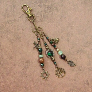 Purse Charm Nature Earthy Hippie Boho Leaf Green Beaded Fringe Bag Charm Gypsy Purse Tassel Gift image 1