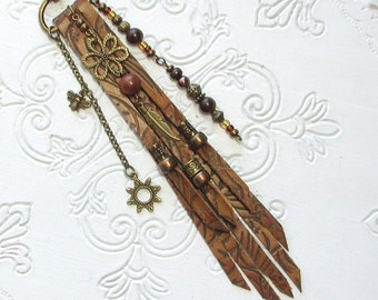 Leather Fringe Purse Charm Flower Bee Brown Tooled Leather Bag Charm Tassel Boho Fringe Purse Bag Flair Dangle Purse Jewelry Gift FR