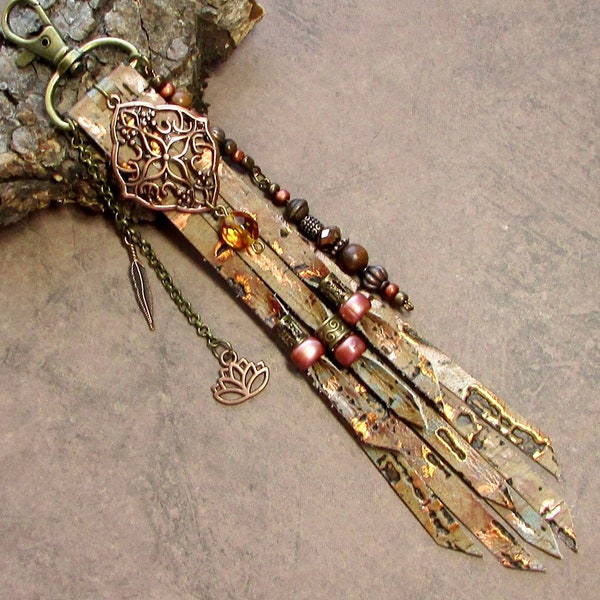 Dije de bolso de cuero con flecos Dije de bolso de cuero largo Borla de cuero de cobre Dije de bolso de cuero con flecos estilo bohemio Monedero colgante Joyas Regalo FR