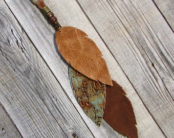 Fringe Purse Tassel Leather Feather Bag Charm Western Leather Beaded Hippie Southwest Tassel Bag Charm Gift for Her New