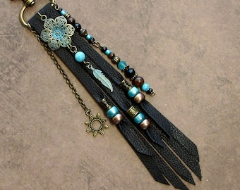 Black Leather Fringe Purse Charm Bag Tassel Boho Fringe Purse Tassel Bag Flair Dangle Purse Jewelry FR