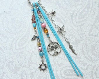 Nature Purse Tassel Spring Earthy Hippie Boho Beaded Fringe Bag Charm Silver Tree Of Life Leaf Beaded Gypsy Bag Tassel Nature Gift