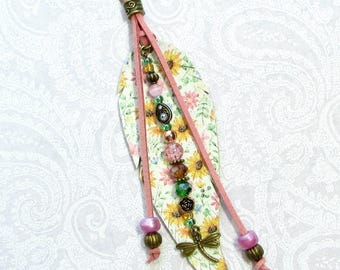 Purse Tassel Boho Bag Charm Sunflower Dragonfly Curvy Leather Feather Beaded Fringe Purse Charm Jewelry Gift FAL