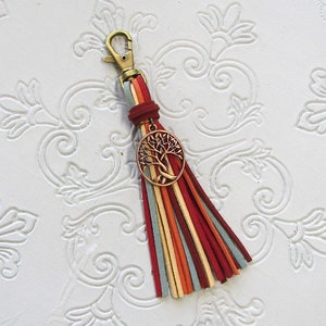 Purse Tassel Boho Bag Charm Keychain Tree Of Life Vegan Leather Fringe Gypsy Backpack Charm Gift