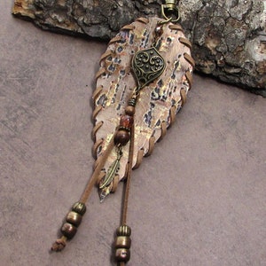 Leather Feather Purse Charm Bag Flair Copper Rustic Bag Charm Western Southwest Purse Tassel Jewelry Dangle Gift STF