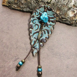 Leather Feather Purse Charm Leather Rustic Bag Charm Fringe Turquoise Western Southwest Purse Tassel Jewelry Flair Dangle STF