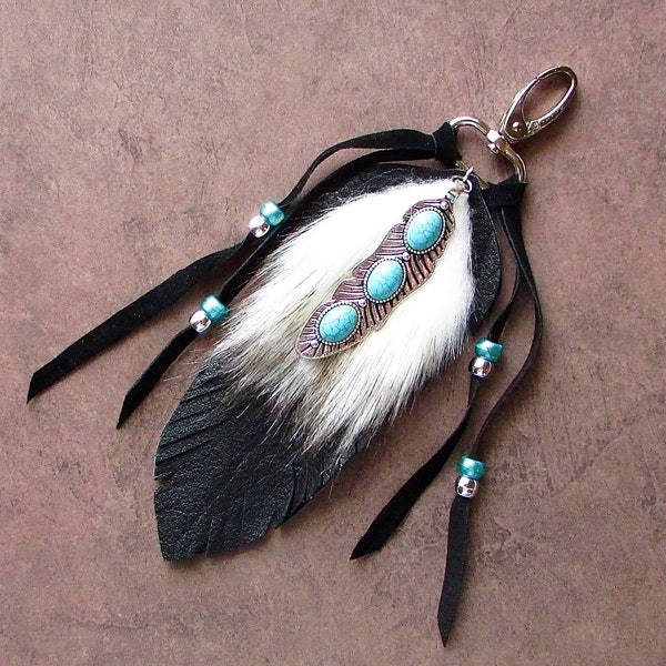 Western Purse Tassel Leather Feather Fringe Bag Charm Faux Fur Native American Styled Hippie Boho Cowgirl Gypsy Beaded Tassel Gift