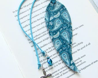 Christian Bookmark Cross Book Lover Readers Teal Blue Paisley Leather Feather Bible Bookmark Mother Secret Sister Gift BKM FAL
