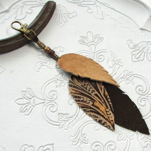 Leather Feather Purse Charm Western Leather Beaded Hippie Southwest Purse Tassel Fringe Bag Charm Purse Jewelry