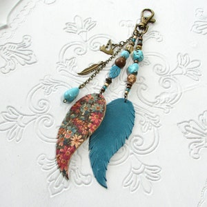 Purse Tassel Boho Bag Charm Western Leather Feathers & Turquoise Fringe Purse Charm Beaded Purse Jewelry Gift New