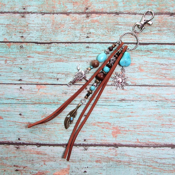 Western Purse Tassel Boho Chic Bag Charm Keychain Hippie Fringe Purse Beaded Tassel Charm Gypsy Boho Cowgirl Gift