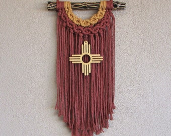 Southwest Wall Hanging New Mexico Zia Decoration Macrame Wall Hanging Rustic Boho Fiber Fringe Art Boho Western Home Decor Housewarming Gift