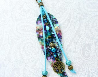 Purse Tassel Boho Bag Charm Tree of Life Succulent Curvy Leather Feather Beaded Fringe Purse Charm Jewelry Gift FAL