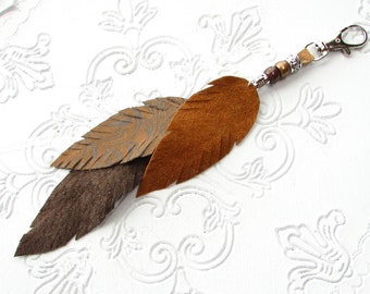 Fringe Purse Tassel Leather Feather Bag Charm Western Leather Beaded Hippie Southwest Purse Tassel Fringe Bag Charm Keychain Gift for Her