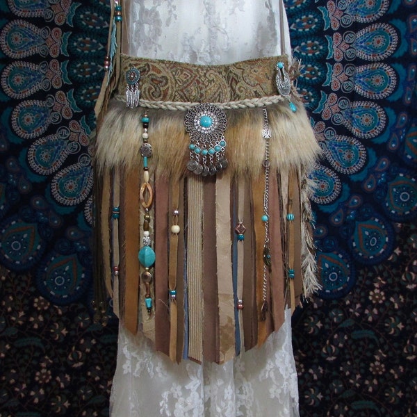 Boho Fringe Bag Southwest Gypsy Fringe Purse Hippie Bag Fur Bag Tribal Fringe Bag Boho Fringe Purse Native American Fringe Bag Cowgirl Purse