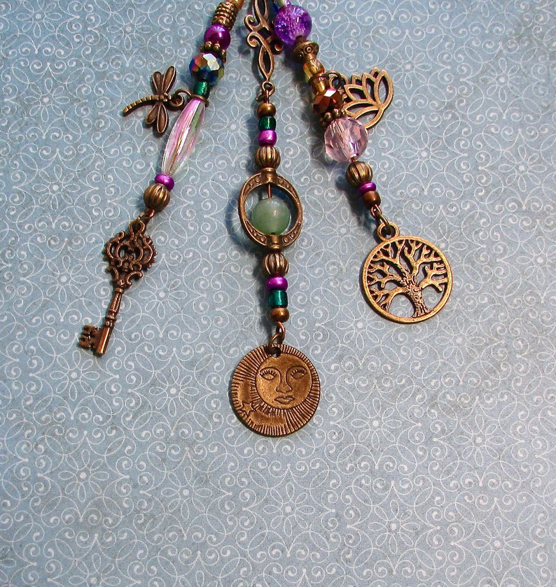 Boho Purse Tassel Bronze Sun Moon Celestial Face Hippie Beaded Fringe Bag Charm Boho Chic Purse Jewelry Beaded Gypsy Bag Tassel Gift image 4